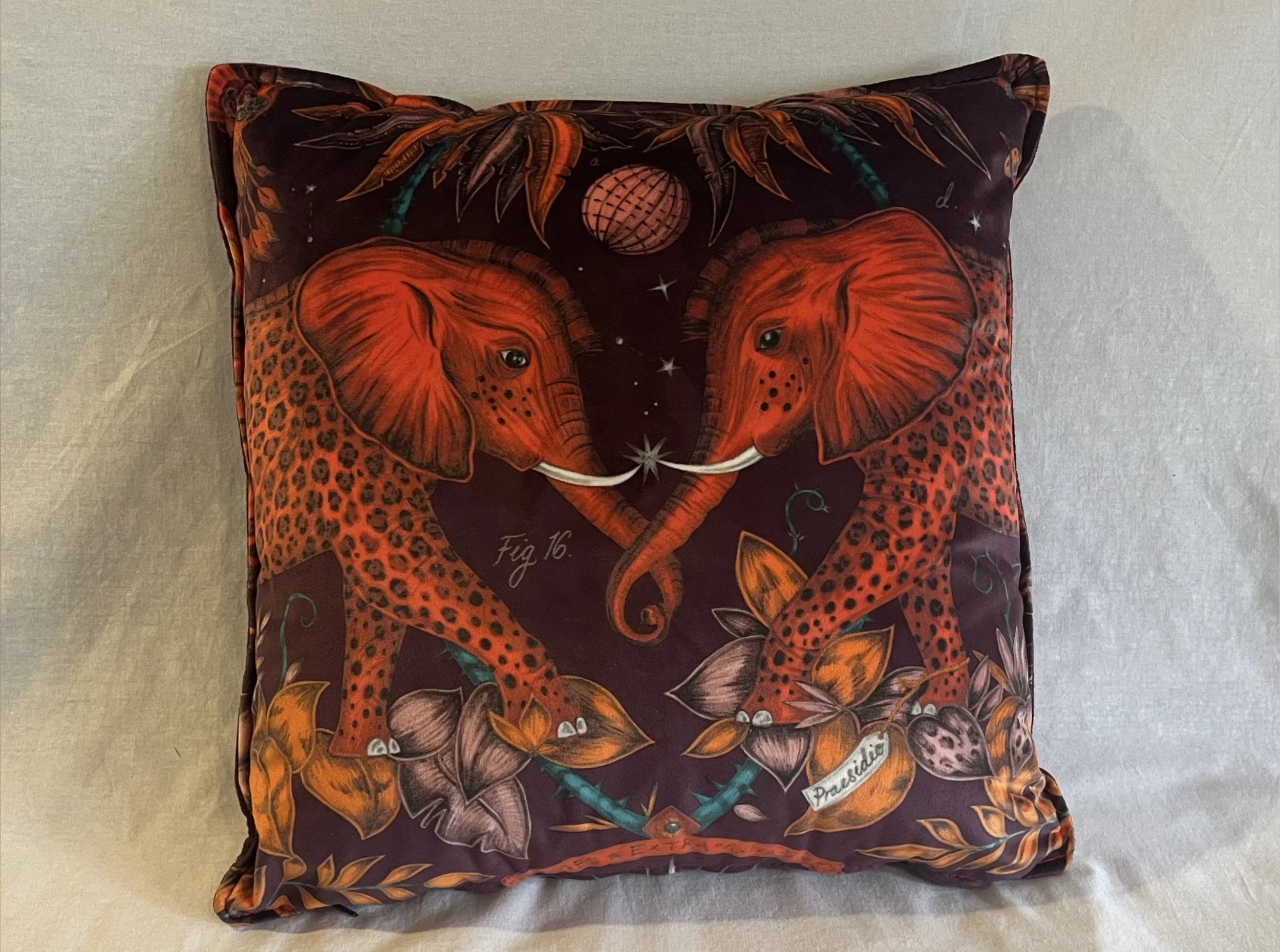 Large Red and Purple Velvet Elephant Cushion with Red Velvet Back Rowena Upholstery